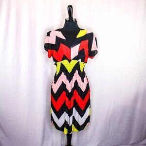 Romantic Sini Dress Chevron Stripe Print V Neck Size M